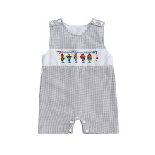 (3-6 Months, Gray) Baby-Strampler, ärmelloser Sommerbody mit Karomuster und Stickerei für Mädchen und Jungen
