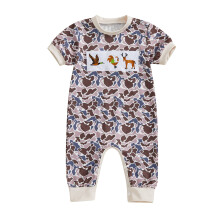 (6-12 Months, Apricot) Baby-Strampler für Mädchen und Jungen, Wildgansstickerei, Camouflage-Muster, Rundhalsausschnitt, Kurzarm, Sommerbodys.