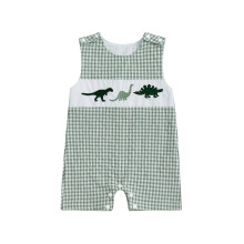 (0-3 Months, Green) Baby-Strampler, ärmelloser Sommerbody mit Karomuster und Stickerei für Mädchen und Jungen