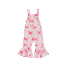 (18-24 Months, Pink Bow) Dívčí zvonový overal s mašlí, letní oblečení pro miminka, čtvercovým výstřihem, uzlovými kalhotami