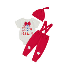 (12-18 Months, White) Letní set pro chlapečka s 3dílnou sukní k narozeninám, hvězdičkami a krátkým rukávem, s tílky a kloboukem.
