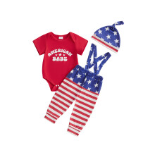 (3-6 Months, Red) Letní set pro chlapečka s 3dílnou sukní k narozeninám, hvězdičkami a krátkým rukávem, s tílky a kloboukem.