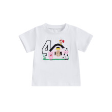 (4 Years, White) Mädchen-T-Shirt, Kurzarm, Rundhalsausschnitt, Tier- und Zahlenstickerei, Sommertop für Freizeit und Geburtstag