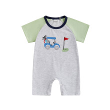 (6-12 Months, Gray) Baby Boys Jumpsuit, Short Sleeve Crew Neck Embroidery Golf Cart Contrast Color Summer Romper Clothes