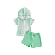 (18-24M, Fluorescent Green) Letní oblečení pro batolata s kapucí, trička s krátkým rukávem a elastickým pasem, 2dílná sada oblečení