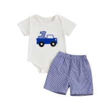 (12-18 Months, White) Narozeninový outfit pro chlapce - dvoudílná sada s krátkým rukávem a elastickými kraťasy
