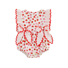 (6-9M, Red) Pelele informal sin mangas con cuello redondo y estampado de cerezas para bebé niña.