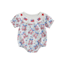 (6-12 Months, White) Mono corto de manga corta con cuello redondo y lazo para bebé niña, ideal para el Día de la Independencia.