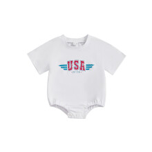 (12-18 Months, White) Mono de verano patriótico para bebé, con estampado de letras, ropa linda para recién nacidos.
