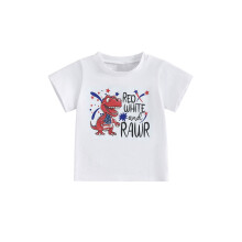 (2-3 Years, White) T-shirt à manches courtes col rond pour garçons, imprimé dinosaure, idéal 4 juillet