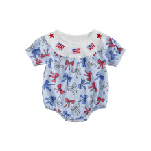 (12-18 Months, Pink) Mono corto de manga corta con cuello redondo y lazo para bebé niña, ideal para el Día de la Independencia.