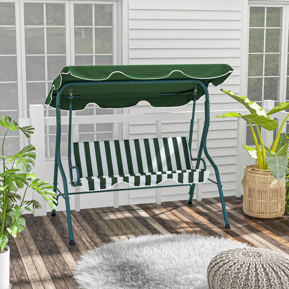 Outsunny 3-Person Garden Swing Chair W/ Adjustable Canopy, Stripes Green