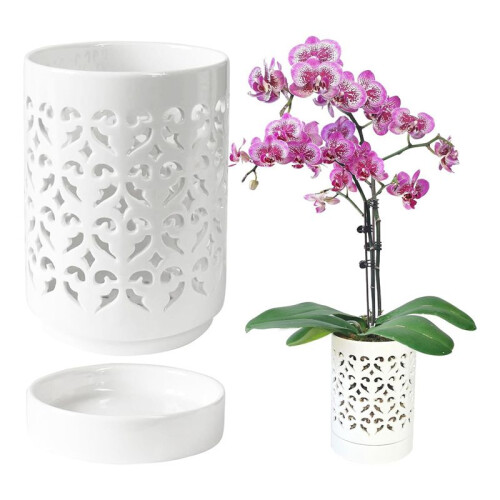 Vasos de OrquíDea com Furos, Vaso de OrquíDea de Cerâmica de 4 Polegadas para Repotting, Vaso de Plantador de Flores Interno e Externo, Branco 1