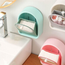 Punch-Free Storage Box Wall-Mounted Organizer Wall Mounted Flip Adhesive Cosmetic Cotton Swab Holder Home White Gray