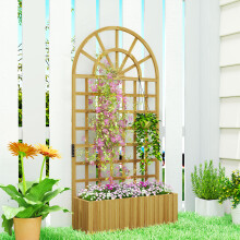 Outsunny Wooden Raised Planter with Lattice Trellis for Climbing Plants
