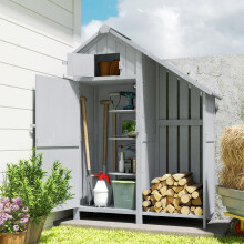 Outsunny Fir Garden Storage Shed With Shelves Log Rack, For Garden Tools