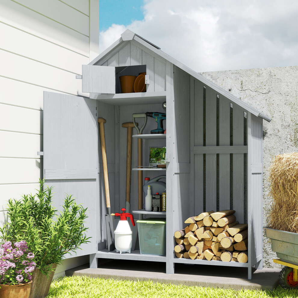 Outsunny Fir Garden Storage Shed With Shelves Log Rack, For Garden Tools