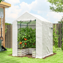 Outsunny Small Greenhouse Outdoor Greenhouse with Roll Up Door, White