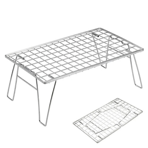 Heavy-Duty Camping BBQ Table Foldable Grill Silver
