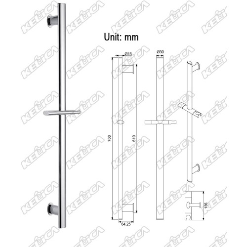 Solid Brass Handheld Shower Slide Bar Chrome Adjustable Height Wall Mounted with Hardware 2