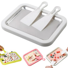 Rolled Ice Cream Maker Kit with Instant Freeze Stainless Steel Tray and 2 Scrapers for Home Dessert