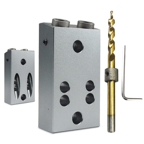 Woodworking Drill Guide with Adjustable Positioning for Precise Hole Alignment in Furniture Making