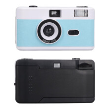 35mm Film Camera with 28mm F8 Lens, Vintage Manual Flash, Lightweight Retro Design Blue White