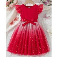 (7-8 Years, Red) Vestido de niña para verano.