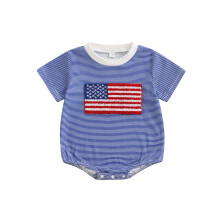 (3-6 Months, Blue) Tutine per neonati maschi, abbigliamento estivo con bandiera ricamata per il Giorno dell'Indipendenza.