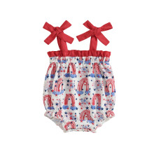 (3-6 Months, Multicolor) Baby-Mädchen-Strampler zum 4. Juli, ärmellos, mit Bindebändern, Regenbogen-Feuerwerk-Print