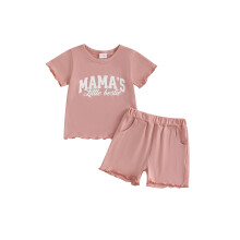 (2-3 Years, Pink) Conjunto infantil feminino: shorts e camiseta de manga curta com estampa. Ideal para o verão.