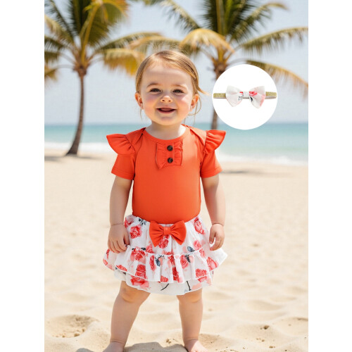 (12-18 Months, Orange) Καλοκαιρινές φούστες για και κορδέλα. 2