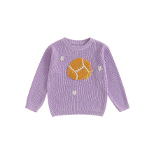 (140, Lavender) Maglione da bambina, maniche lunghe, girocollo, rugby, fiore, caldo maglione invernale