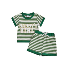 (6-12 Months, Green) Conjunto de duas peças para meninas pequenas: blusa listrada de manga curta com gola redonda e shorts com cordão.