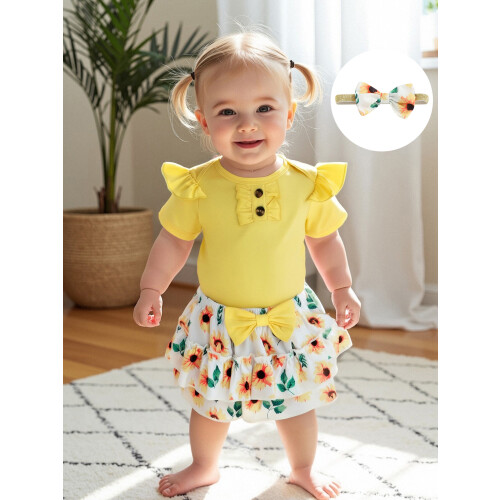 (6-12 Months, Yellow) Καλοκαιρινές φούστες για και κορδέλα. 2