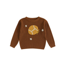 (130, Orange) Maglione da bambina, maniche lunghe, girocollo, rugby, fiore, caldo maglione invernale