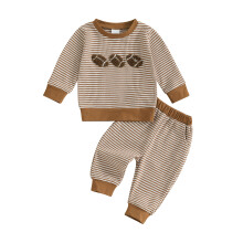 (6-12 Months, Brown) Conjunto infantil de futebol: moletom listrado de manga longa e calça jogger elástica. 2 peças.