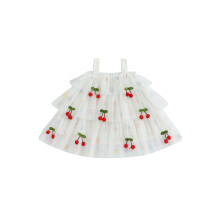 (12-18 Months, White) Kleinkind Mädchen Sommer Cami Kleid Ärmellos 3D Kirsch Dekor A-Linie Stufen Tüll Kleider