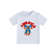 (18-24 Months, White) Camiseta infantil feminina para o 4 de julho com bordado de letras, gola redonda e manga curta, ideal para o verão.