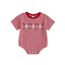 (6-12 Months, Red) Tutine neonato baseball, ricami e righe, girocollo, maniche corte, estate, body salopette