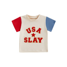 (12-18 Months, Khaki) Camiseta infantil feminina para o 4 de julho com bordado de letras, gola redonda e manga curta, ideal para o verão.