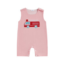 (12-18 Months, Red) Tutina estiva da neonato, rossa, senza maniche, girocollo, con toppa a forma di camioncino. Pagliaccetto casual.