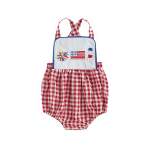 (0-3 Months, Red) Tutina patriottica neonati senza maniche, con ricami e stampa a quadri. Vestiti carini per bimbi.