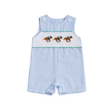 (0-3 Months, Blue) Tutine per neonati maschietti con ricamo di cavallo e righe, abbigliamento estivo senza maniche, body, salopette