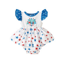 (12-18 Months, Blue) Mono para bebé niña con estampado de estrellas, cuello redondo y mangas con volantes, ideal para el 4 de julio.
