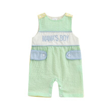 (3-6 Months, Green) Tutina estiva da neonato senza maniche con scollo rotondo e ricamo di lettere a righe.