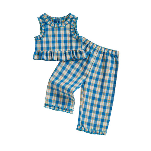 (6-12 Months, Blue) Conjunto de calça 2 peças.