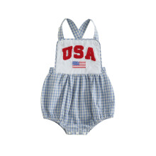 (12-18 Months, Blue) Tutina patriottica neonati senza maniche, con ricami e stampa a quadri. Vestiti carini per bimbi.