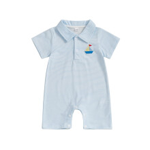 (12-18 Months, Sky Blue) Tutina da neonato con ricamo a barca, colletto e maniche corte, grazioso capo estivo