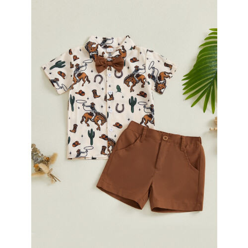 (2-3 Years, Beige) Conjunto de verão com botões. 2